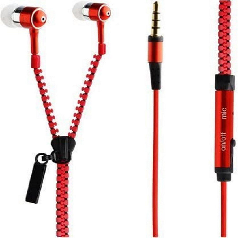 I-kool No Tangle, ZIPPER EARPHONES with Mic, Earbud, 3.5mm jack RED Image