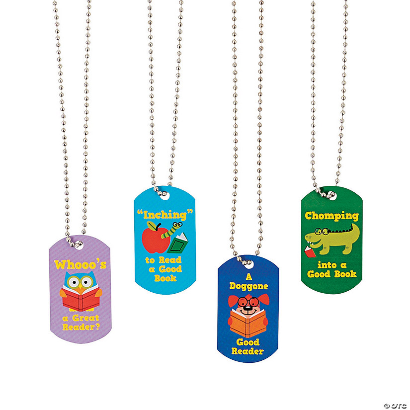 I Love Reading Dog Tag Necklaces - 12 Pc. Image