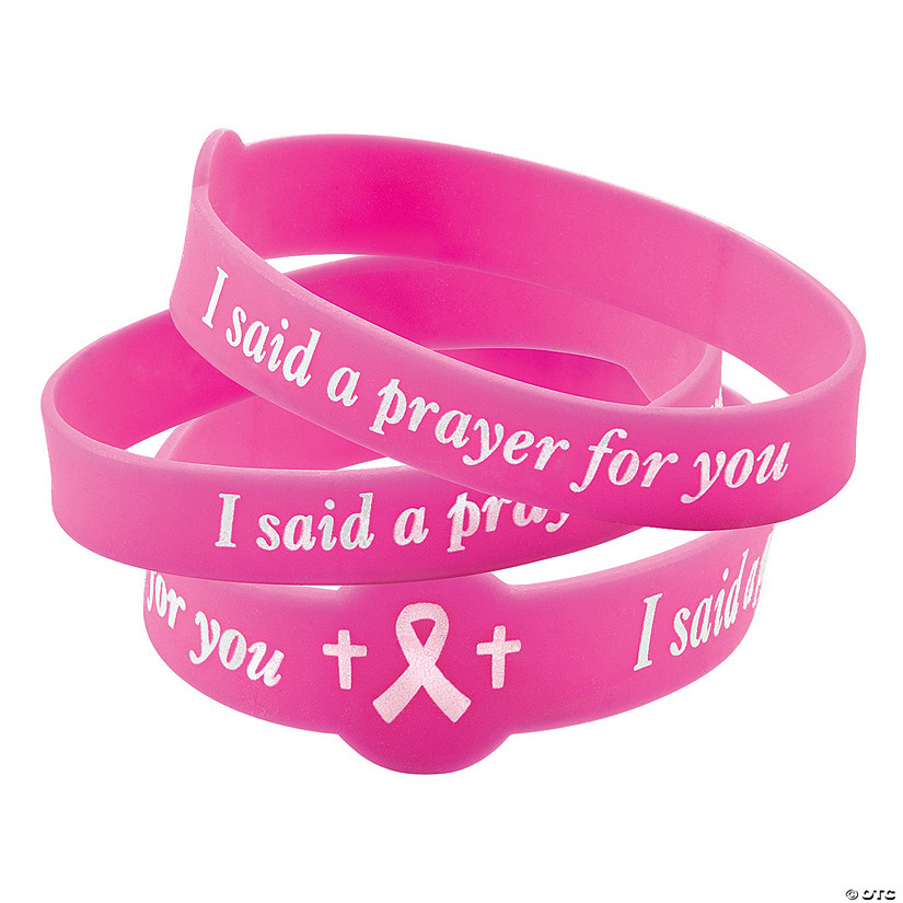 I Said A Prayer For You Pink Ribbon Rubber Bracelets - 24 Pc. Image