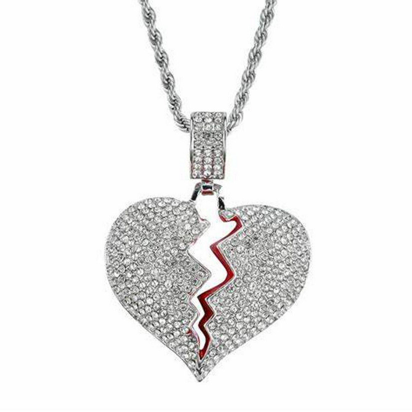 Ice City 22 Inches Stainless Steel Rope Chain Broken Heart Necklace in Silver and Rose Gold Image