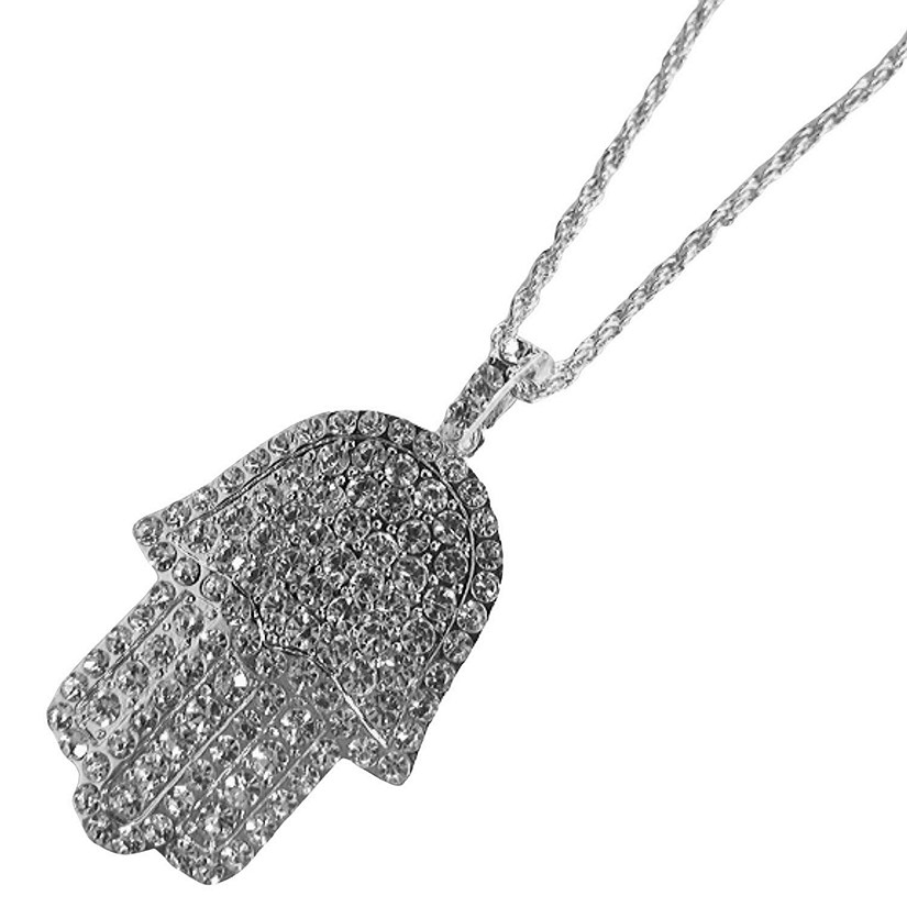 Ice City Iced Hamsa Hand Pendant with Cubic Zirconia and Necklace for Men in Gold and Silver Image