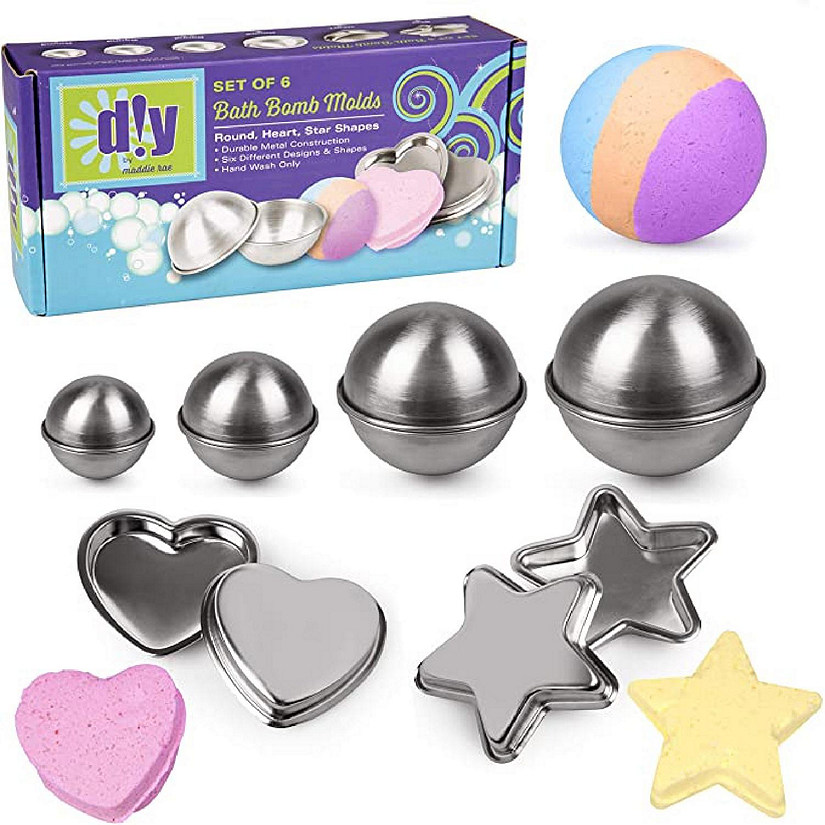 IDIY Bath Bomb & Soap Mold, Set of 6 Different Shapes and Sizes - Heart, Star, and 4 Circles (1.75" - 3" Round) - DIY Crafts, Soap and Candle Making Supplies, M Image
