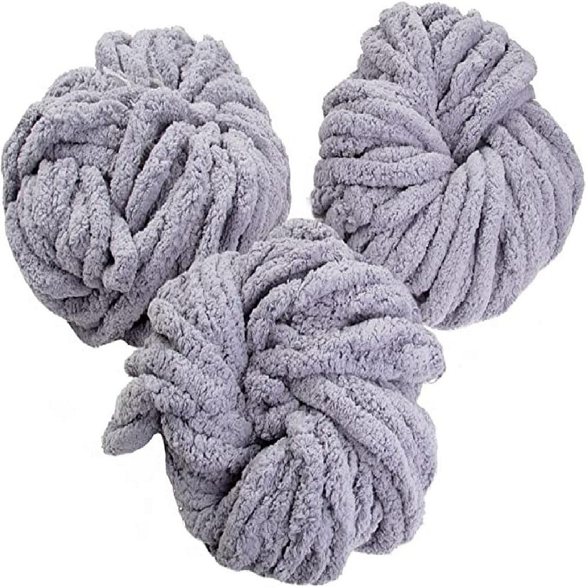 iDIY Chunky Yarn 3 Pack (24 Yards Each Skein) - Grey - Fluffy Chenille Yarn Perfect for Soft Throw and Baby Blankets, Arm Knitting, Crocheting and DIY Crafts an Image