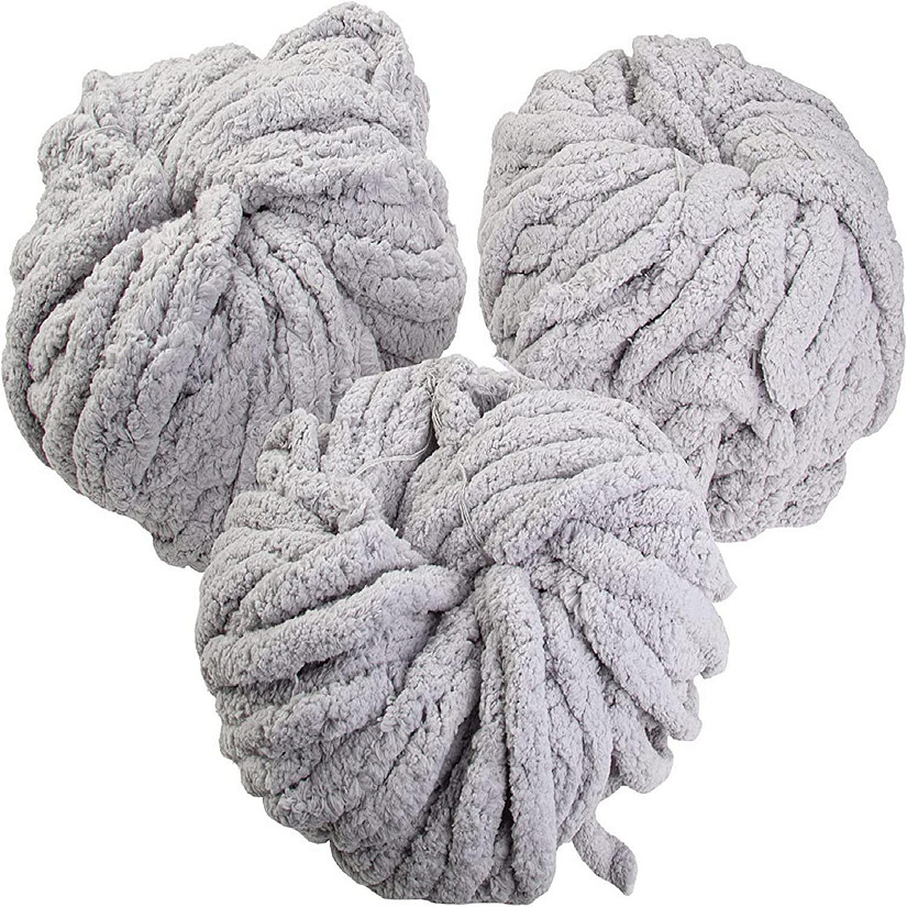 iDIY Chunky Yarn 3 Pack (24 Yards Each Skein) - Light Grey - Fluffy Chenille Yarn Perfect for Soft Throw and Baby Blankets, Arm Knitting, Crocheting and DIY Cra Image