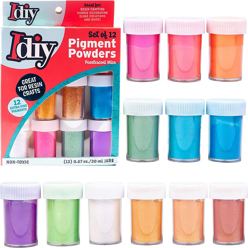 iDIY Pearl Pigment Powder (Set of 12 Mica Colors) - 6g per Bottle - Extra Fine - Great for Epoxy Resin, Dye Colorant, Candle Making, Slime, Paintings, School Pr Image