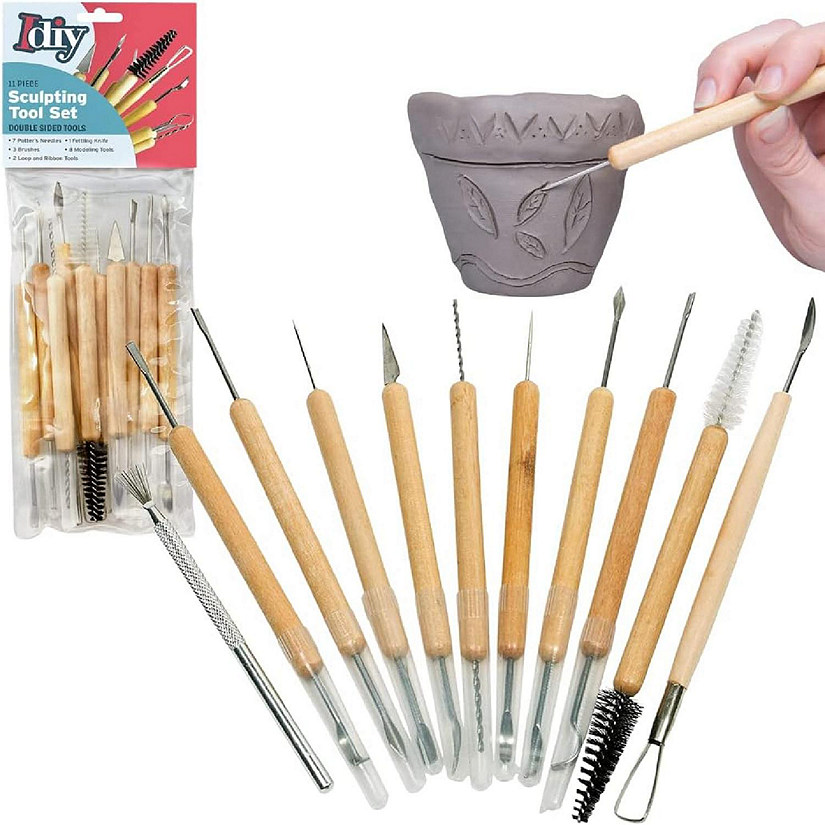 iDIY Pottery Tool Kit -11pc- 21-Tool Beginner's Clay Sculpting Set, Clay, Wood Carving, Ceramic Art Craft Project Accessories, Great Activity for all ages Image