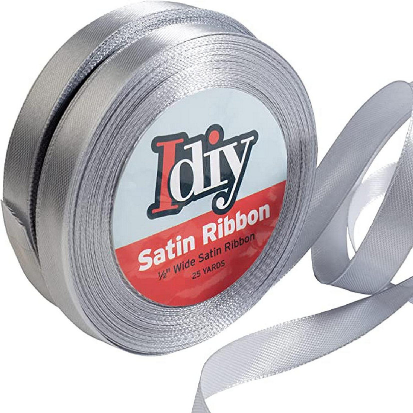 iDIY Satin Ribbon (1/2", 50 Yards) No wire, Crafts, Gift Baskets, Wedding & Party Decor, Sewing, Hair Bows, Floral, Baby Showers, Holiday Wreath (Silver) Image