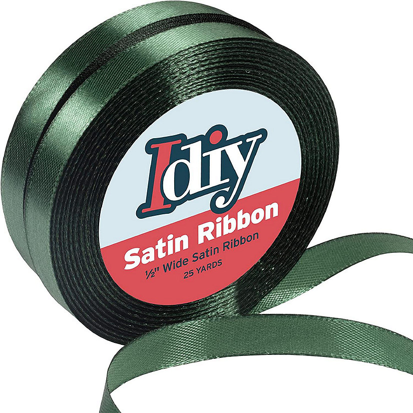 iDIY Satin Ribbon (1/2", 50 Yards) No Wire, DIYs, Gift Baskets, Wedding Decor, Sewing Projects, Hair Bows, Floral, Baby Showers, Holiday Wreath (Forest Green) Image
