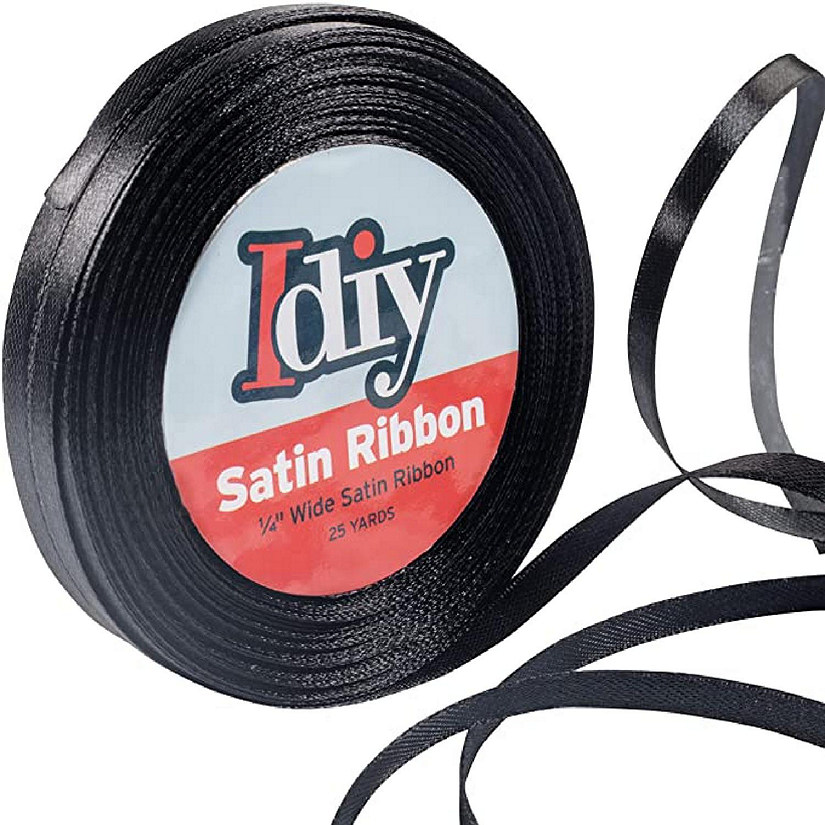 iDIY Satin Ribbon (1/4", 50 Yards) No wire, Arts & Crafts, Gift Baskets, Wedding & Party Decor, Sewing, Hair Bows, Floral, Baby Showers, Holiday Wreath (Black) Image
