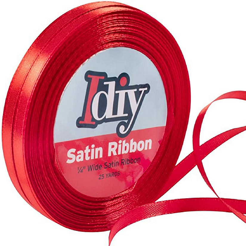 iDIY Satin Ribbon (1/4", 50 Yards) No Wire, Crafts, Gift Baskets, Wedding & Party Decor, Sewing Projects, Hair Bows, Floral, Baby Showers, Holiday Wreath (Red) Image