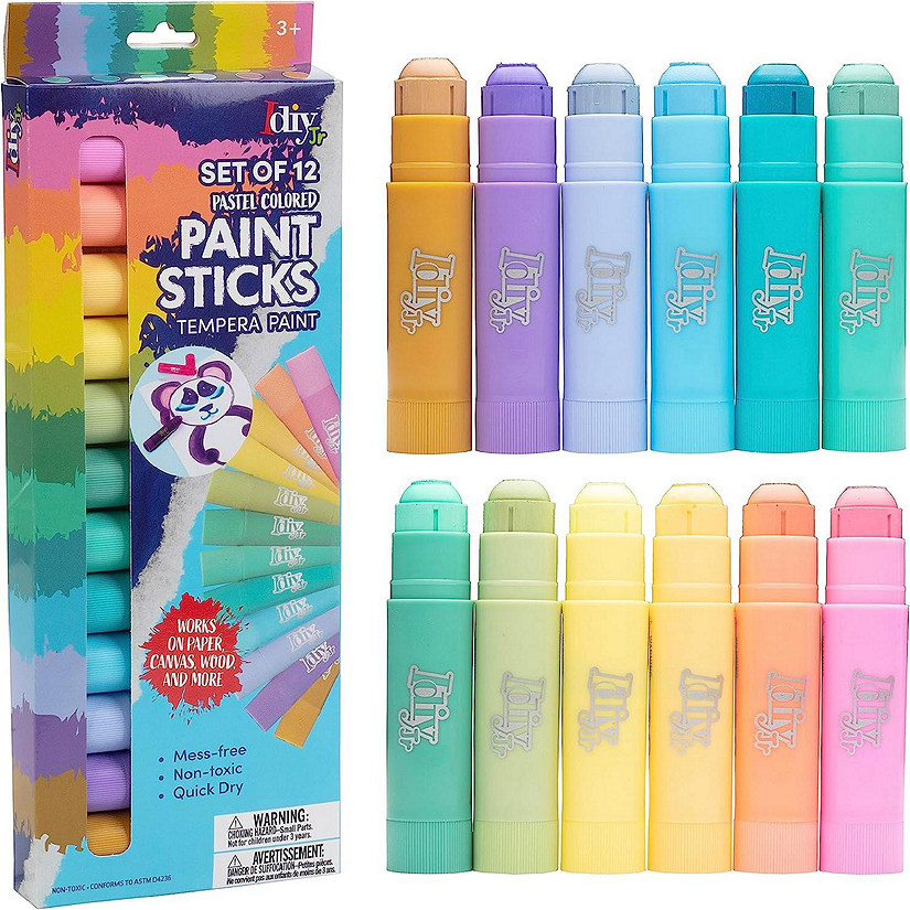 Idiy Tempera Paint Sticks (12 pc Pastel Colors)-For Classroom, Arts & Crafts, Draw & Paint on Wood, Paper, Ceramic, Canvas! Quick Dry, Non-Toxic, Mess Free Image