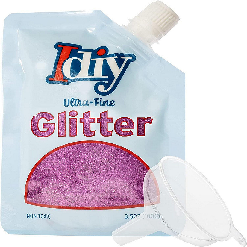 iDIY Ultra Fine Glitter (100g, 3.5 oz Pouch) w Easy-Pour Bag and Funnel - Raspberry Pink Extra Fine - Perfect for DIY Crafts, School Projects, Decorations, Resi Image