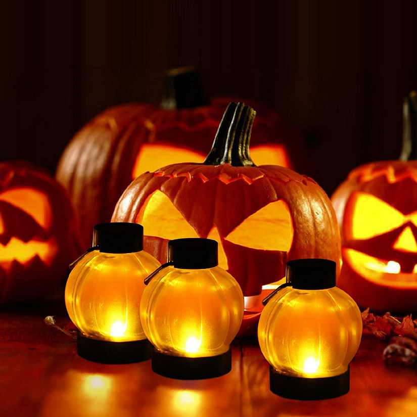 IMAGE 12 Packs LED Pumpkin Tealight Candles Flameless for Halloween Image