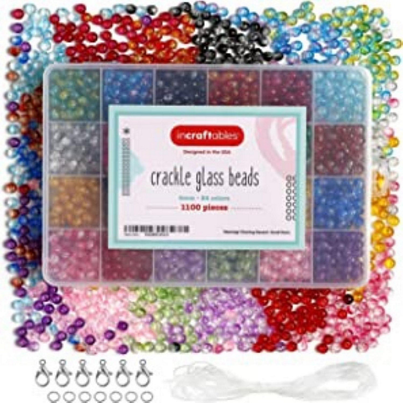 Incraftables Crackle Glass Beads 24 Colors 1100pcs 6mm Kit for Jewelry Making, Hair Accessories, Bracelets, & Crafts Multicolor Lampwork Image