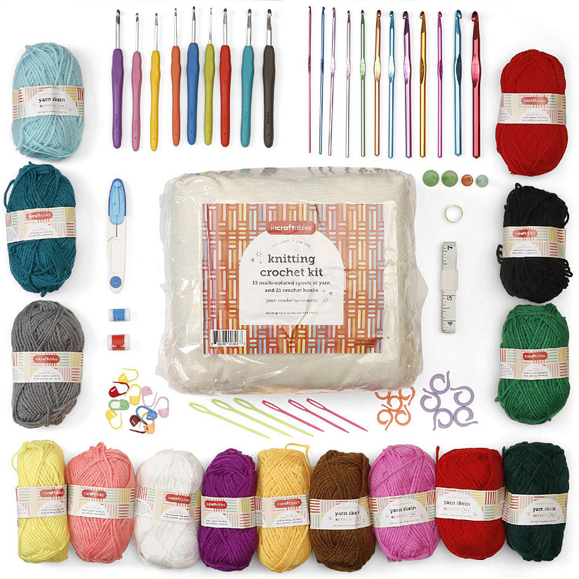 Incraftables Crochet Kit for Beginners & Pro. Crocheting Set with Crochet Hooks (21pcs), Yarns (15 Spools), Tape, Needles & Supplies for Amigurumi. Image