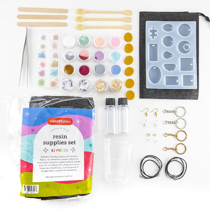 Incraftables Epoxy Resin Kit Jewelry Making Supplies set w/ mold Epoxy Bottles, Dried Flowers, Mica powders, Foils, measuring cups Image