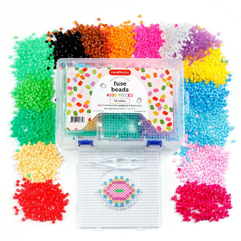 Incraftables Fuse Beads Kit 4000pcs 16 Colors Melting Beads for Kids Crafts DIY Arts & Gifts. Hama 5mm Iron Beads with Pegboard Plucker Image