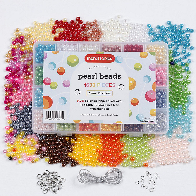 Incraftables Pearl Beads for Jewelry Making 1700pcs (24 Colors). 6mm Round Pearl Beads Bracelets Making & Crafting Assorted Pearls Crafts Image