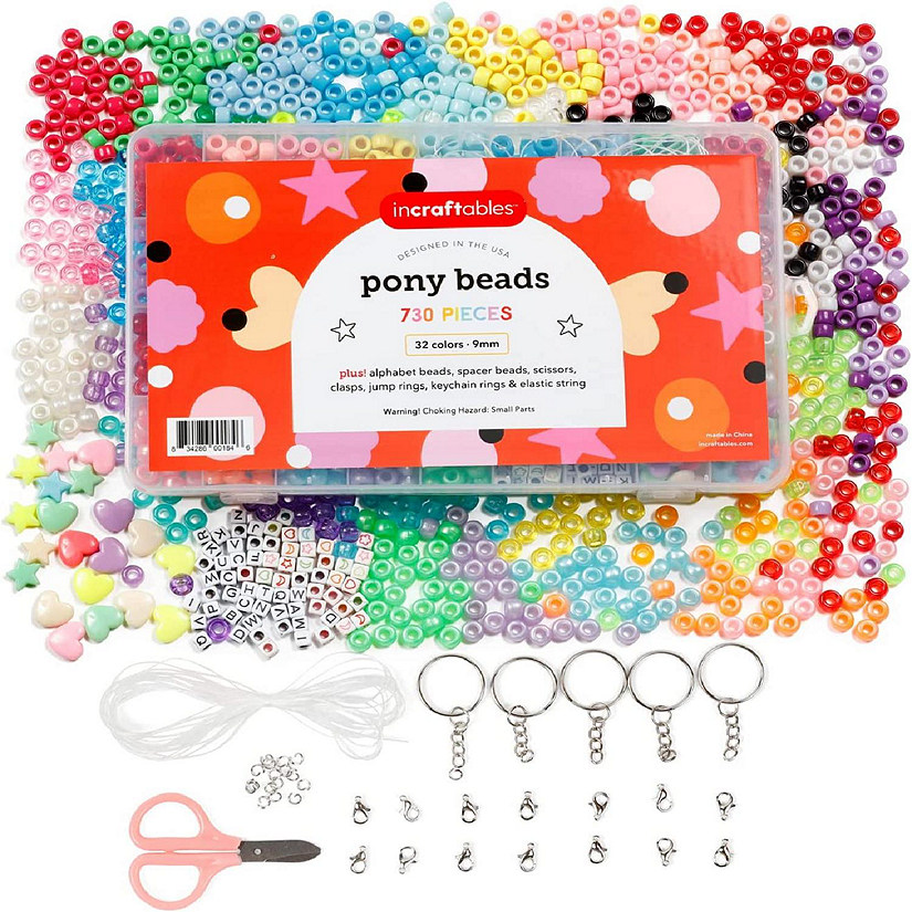 Incraftables Pony Beads for Bracelets Making 9mm 32 Colors Large Rainbow for DIY Jewelry Hair Craft. Plastic Kandi Bead Set (730pcs) Image