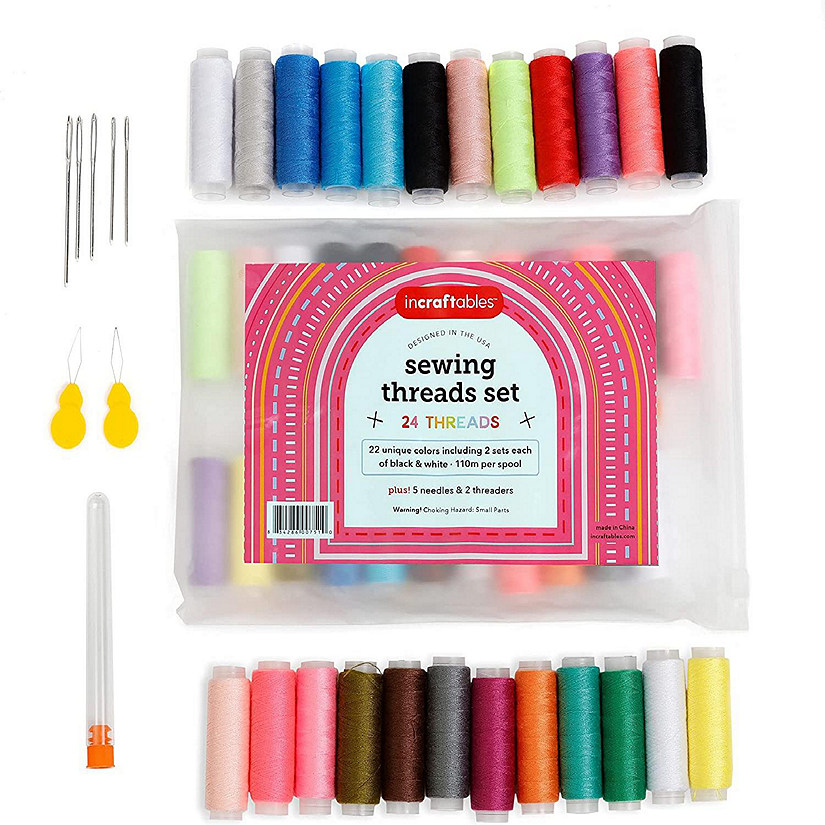 Incraftables Sewing Thread Assortment 24 Threads Set Polyester Thread for Sewing Machine (360ft per Spool). All Purpose Sewing Thread Kit Image