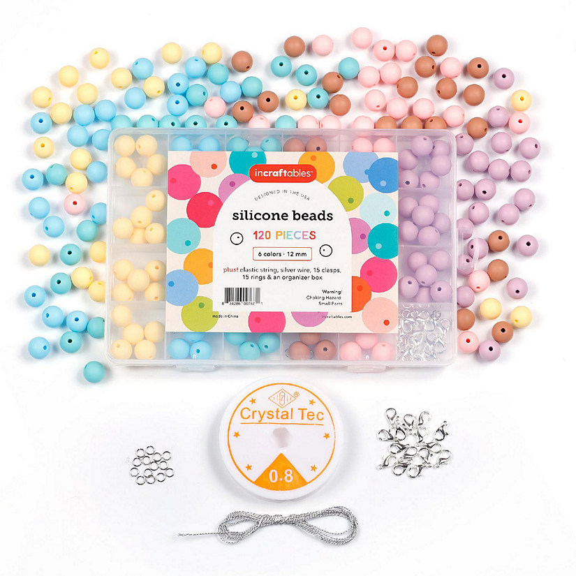 Incraftables Silicone Beads for Keychain Making 120pcs Kit 6 Colors Rubber Beads for Kids & Adults. 12mm Silicone Beads for Jewelry Making Image