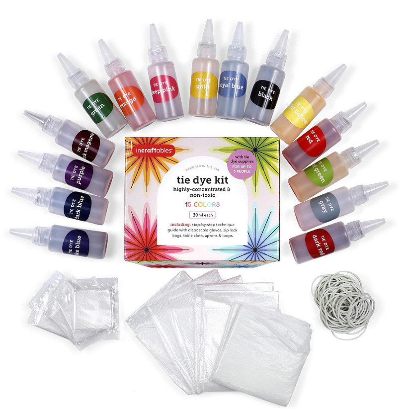 Incraftables Tie Dye Kit for Adults  Kids Tie Dye Powder Set w/ Non Toxic 15 Colors Disposable Gloves Zip Lock Bags Table cloth Aprons Loops Image