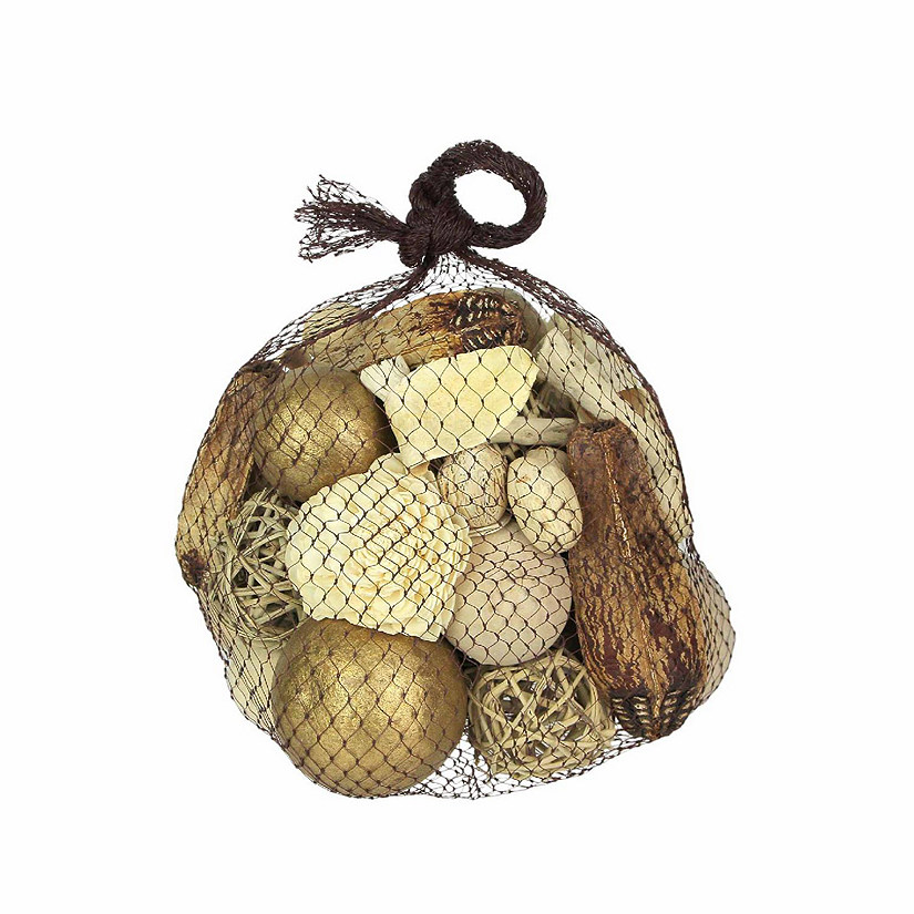 India House Bag of Metallic Gold and Natural White Dried Botanical Decorative Balls and Filler Image