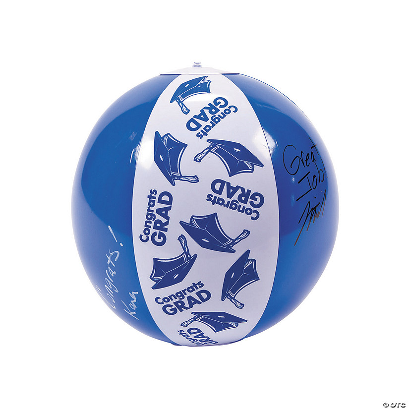 Inflatable 11" Blue Congrats Grad Autograph Medium Beach Balls - 12 Pc. Image