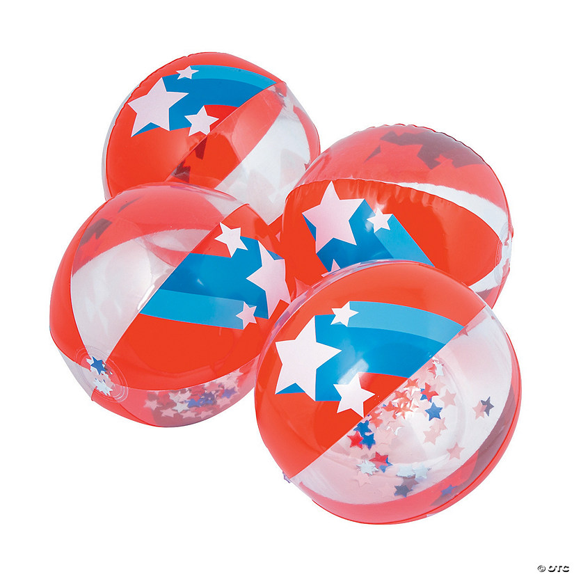 Inflatable 11&#8221; Patriotic Confetti Medium Beach Balls - 12 Pc. Image