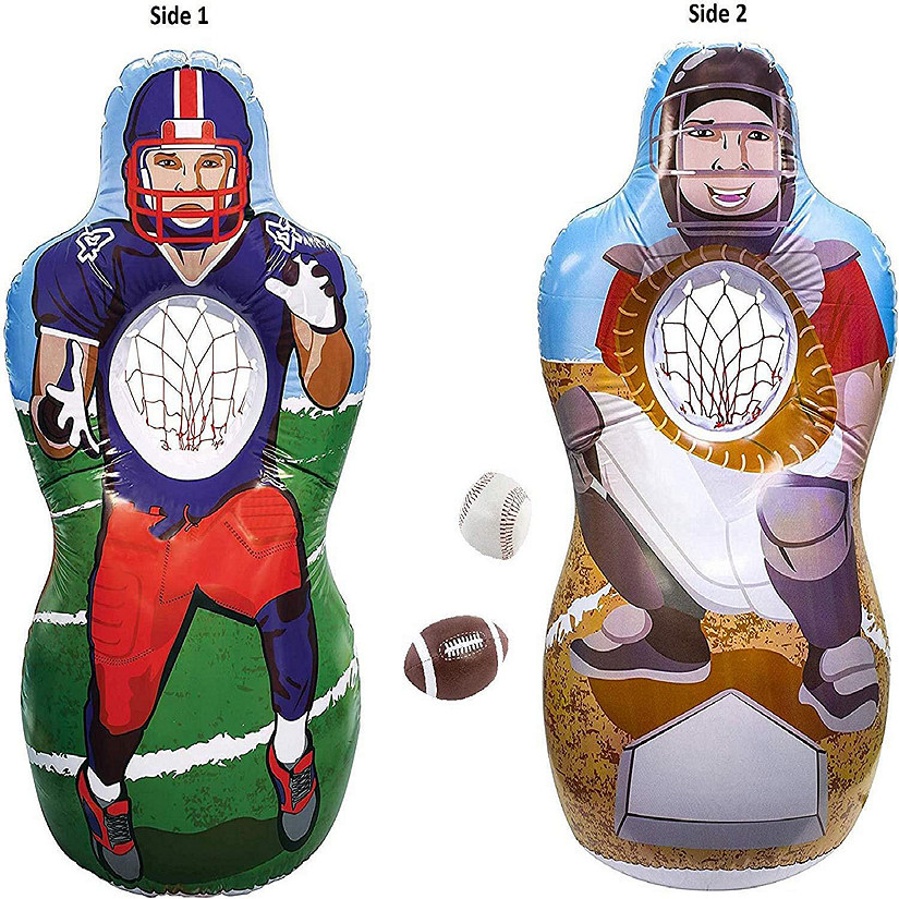 Inflatable Sports Target Set - Double-Sided Football & Baseball Player Soft Mini Toss Balls Included Image