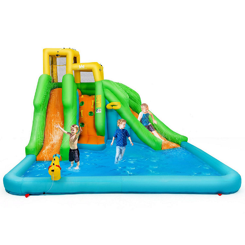 Inflatable Water Park Bounce House w/Climbing Wall Two Slides and Splash Pool Image