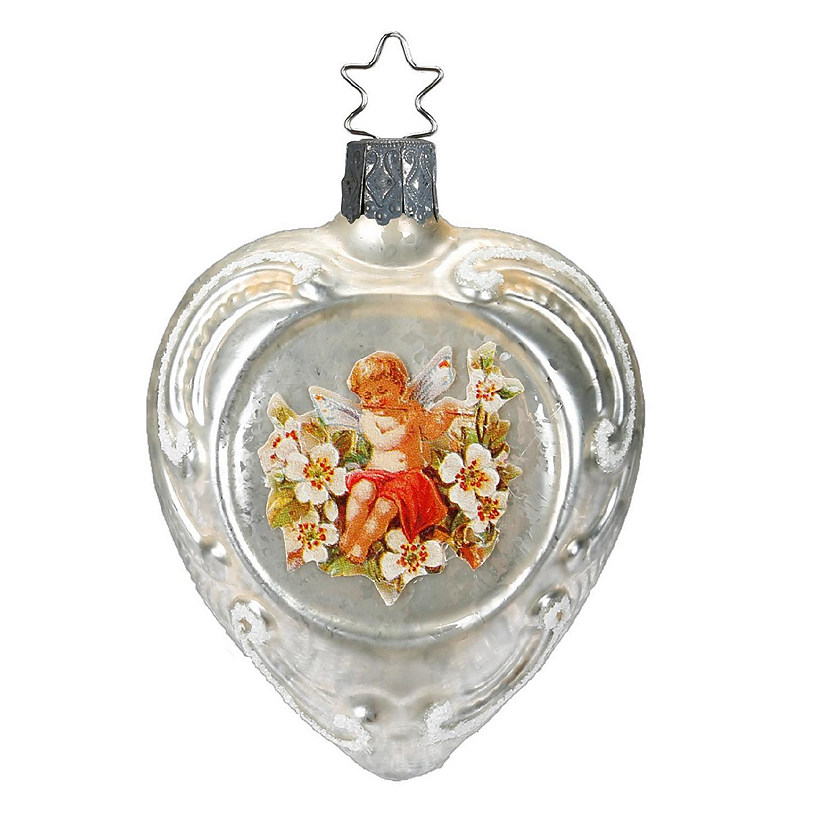 Inge Glas Hearts Flowers Vintage Angel German Glass Christmas Ornament FREE BOX Image
