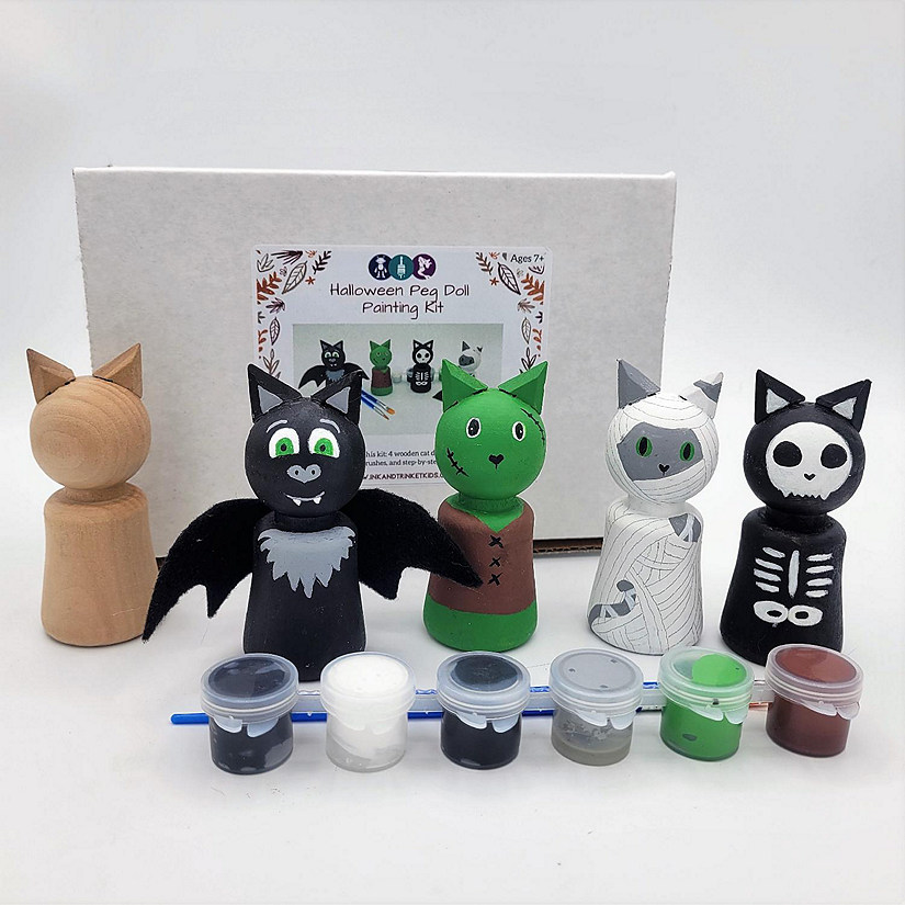 Ink and Trinket Kids Halloween Peg Doll Painting Kit, Makes 4 Image