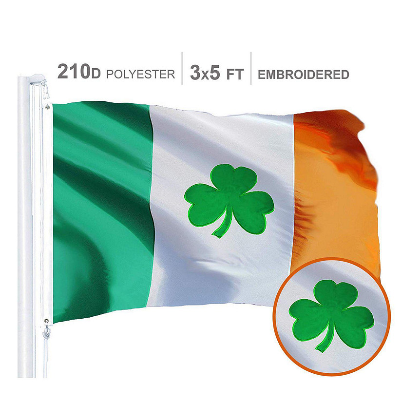 Irish Shamrock Flag 210D Embroidered Polyester 3x5 Ft Image