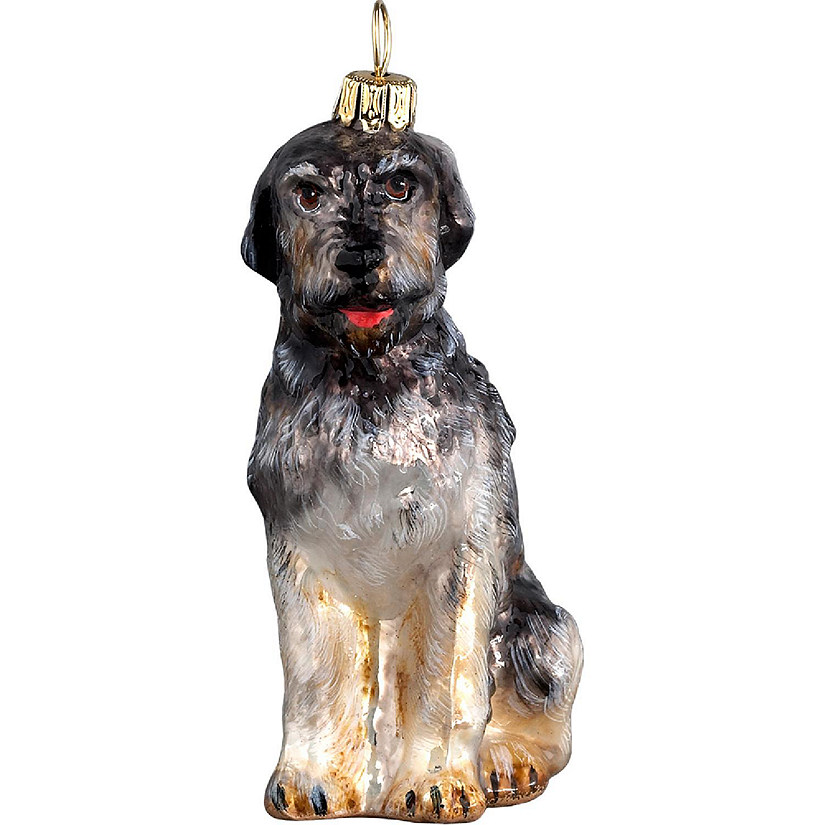 Irish Wolfhound Sitting Dog Blown Glass Polish Christmas Ornament Image