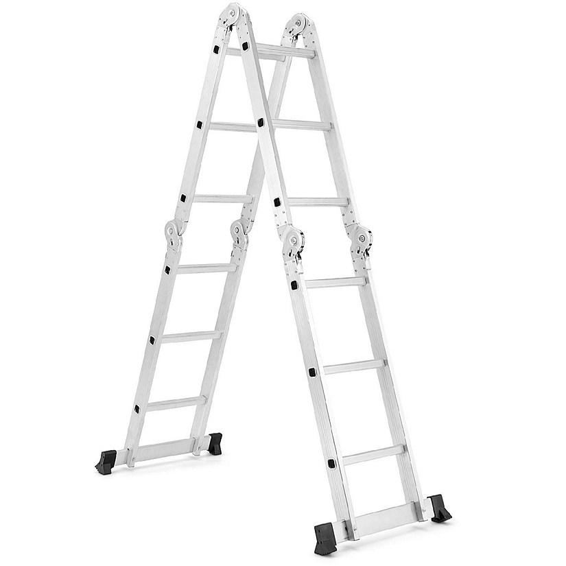 IRONMAX 12.5' Multi Purpose Step Platform Aluminum Folding Scaffold Ladder 330LB Image