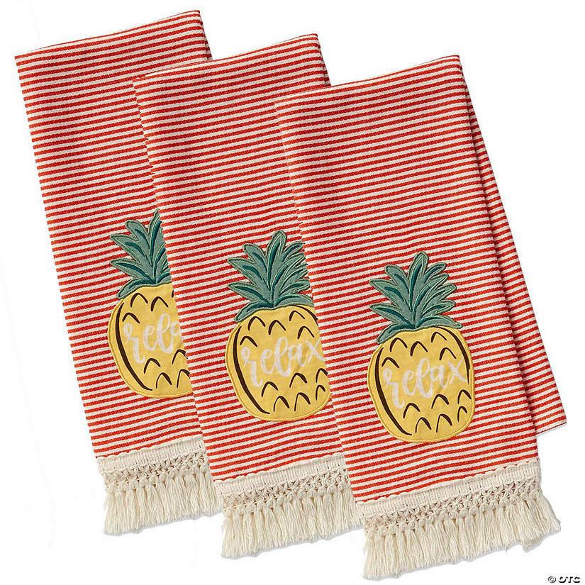 Island Tropics Pineapple Embellished Dishtowels (Set Of 3) Image