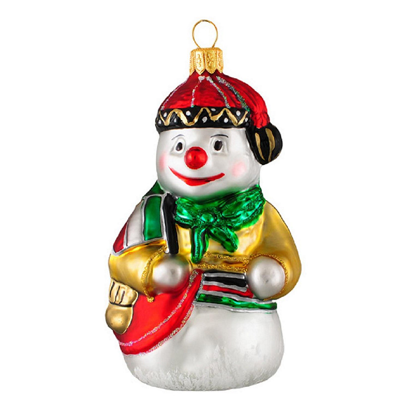 Italy Snowman Holding the Italian Flag Polish Glass Christmas Tree Ornament Image