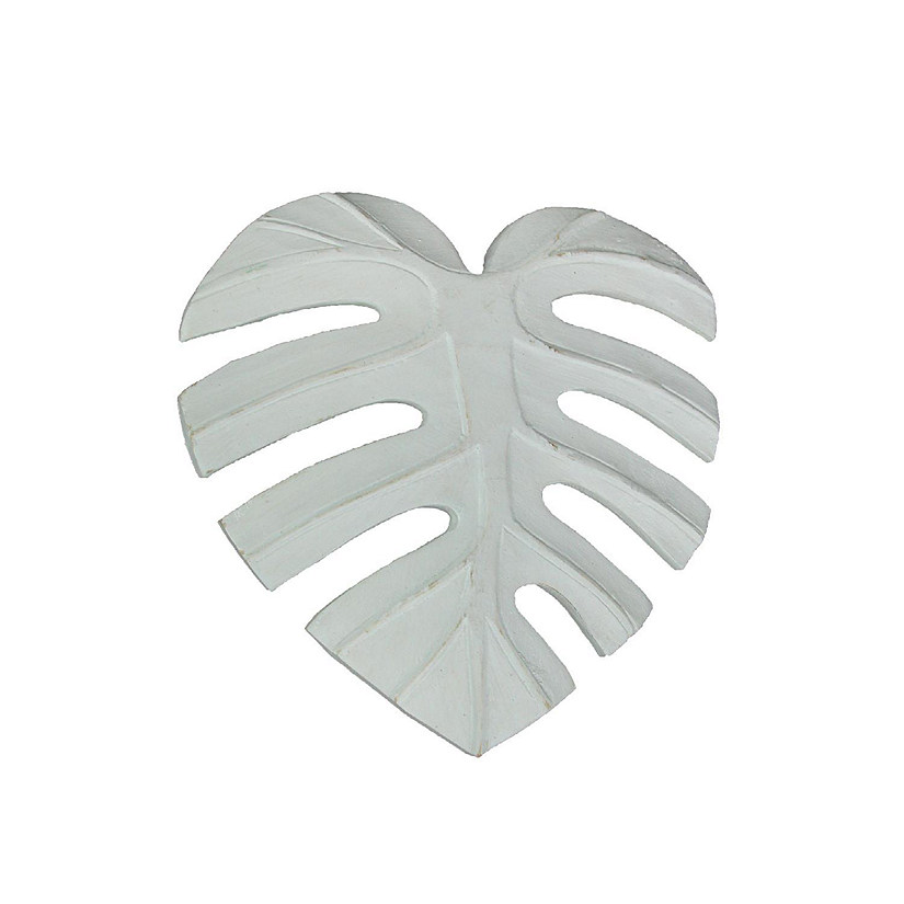 J.D. Yeatts 10 Inch White Tropical Leaf Hand Carved Wood Wall Art Hanging Plaque Home Decor Image