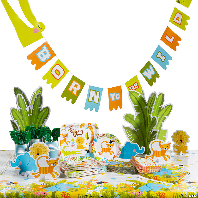 J93 Pc. Jungle Baby Shower Tableware Kit for 8 Guests Image