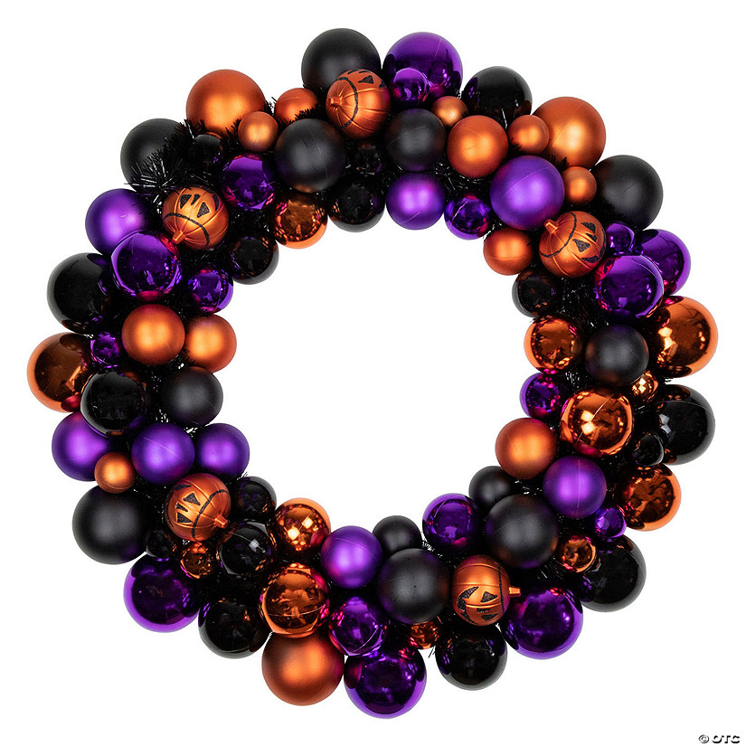 Jack-O-Lantern Shatterproof Ball Ornament Halloween Wreath - 24-Inch  Unlit Image
