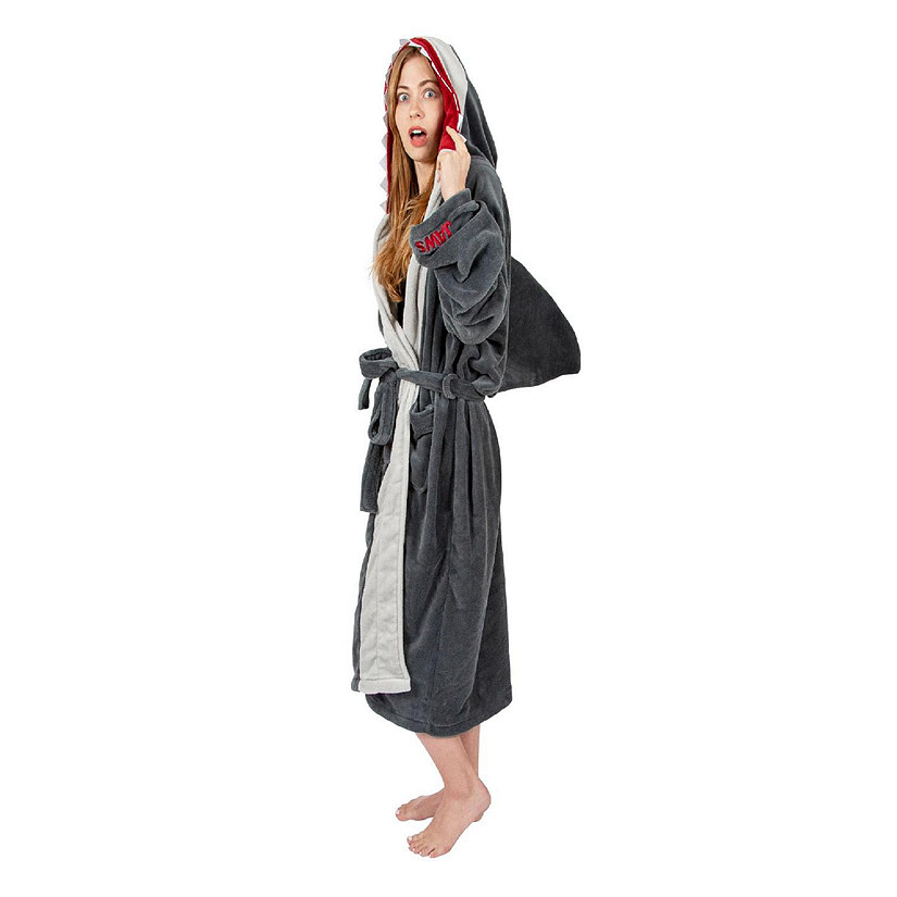 JAWS Great White Shark Unisex Hooded Fleece Robe for Adults  One Size Fits Most Image