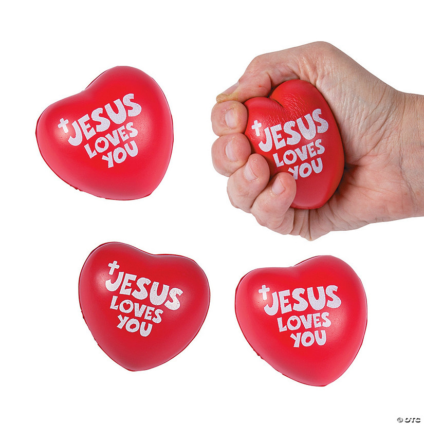 Jesus Loves You Heart Stress Toys - 12 Pc. Image