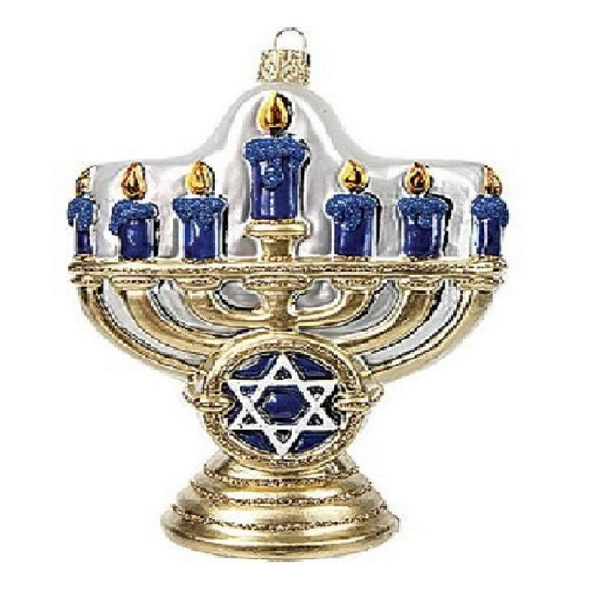 Jewish Menorah Polish Glass Holiday Ornament Made in Poland Decoration Image