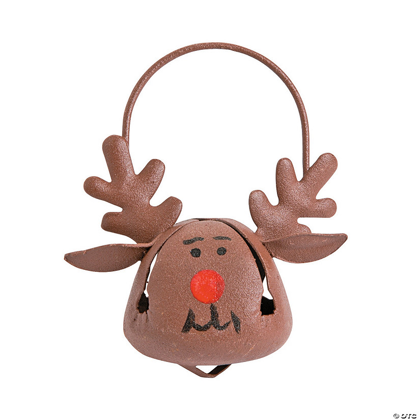 Jingle Bell Red-Nosed Reindeer Metal Christmas Ornaments - 12 Pc. Image