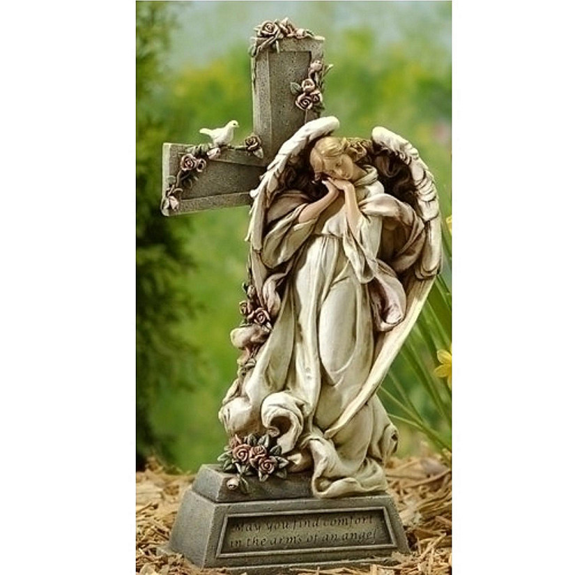 Joseph Studio Angel with Cross Memorial Garden Statue 14.75 Inch Image