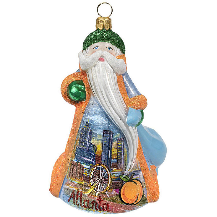 Joy to the World Glitterazzi Atlanta Santa Claus Polish Glass Tree Ornament Image
