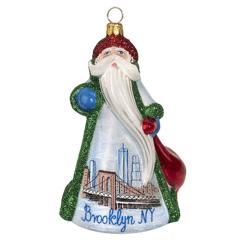 Joy to the World Glitterazzi Brooklyn New York Santa Claus Polish Glass Ornament Image