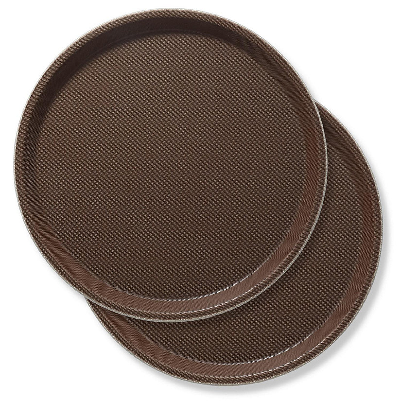 Jubilee (2pc) 11" Round Restaurant Serving Trays, Brown - NSF, Non-Slip Food Service Bar Image