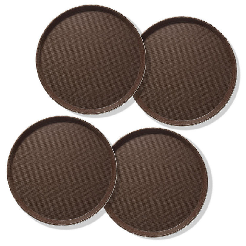 Jubilee (4pc) 11" Round Restaurant Serving Trays, Brown - NSF, Non-Slip Food Service Bar Image